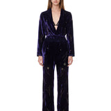 Pantalone fleurs orient in velluto blu 