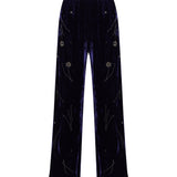 Pantalone fleurs orient in velluto blu 