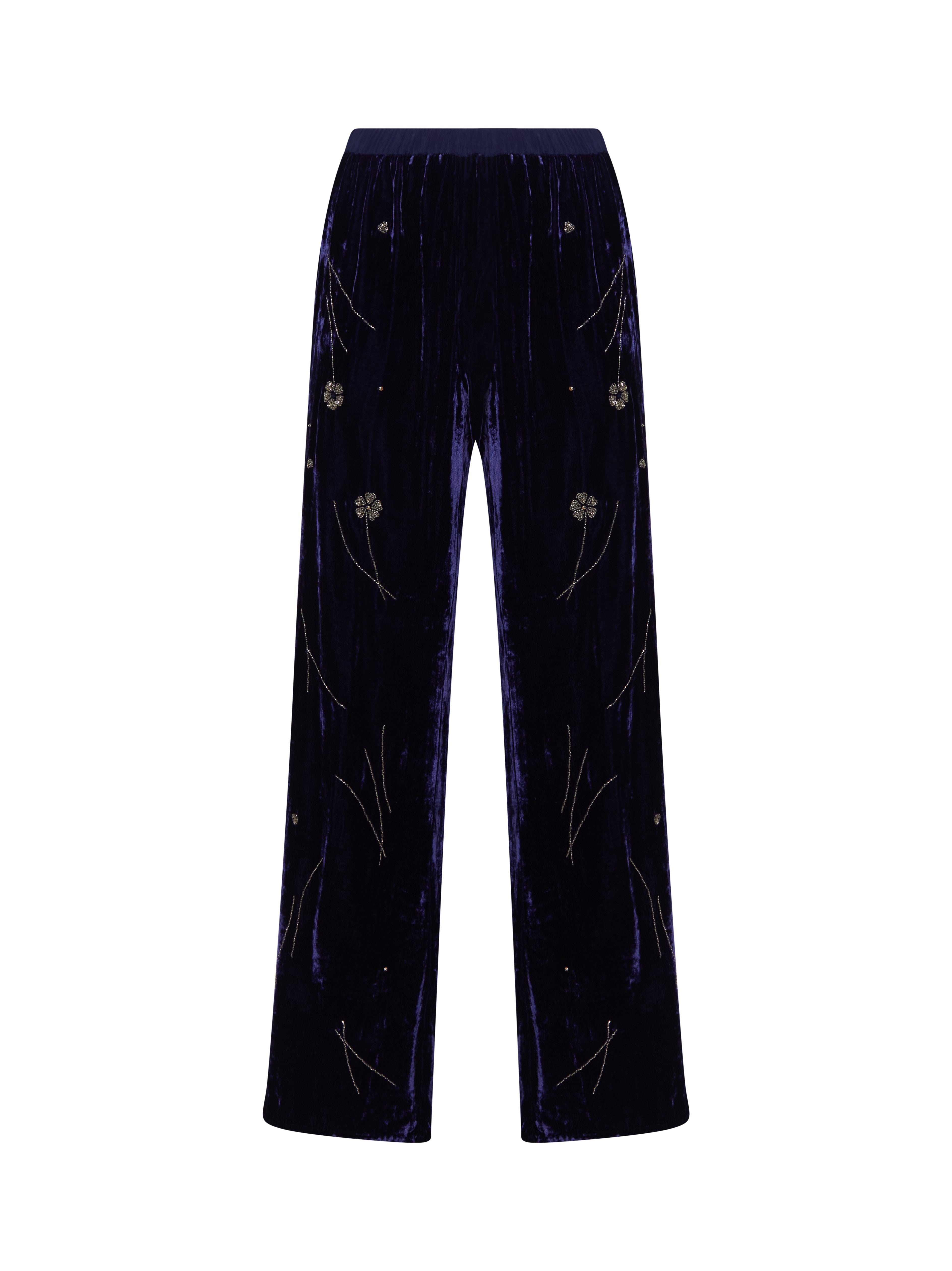 Pantalone fleurs orient in velluto blu 