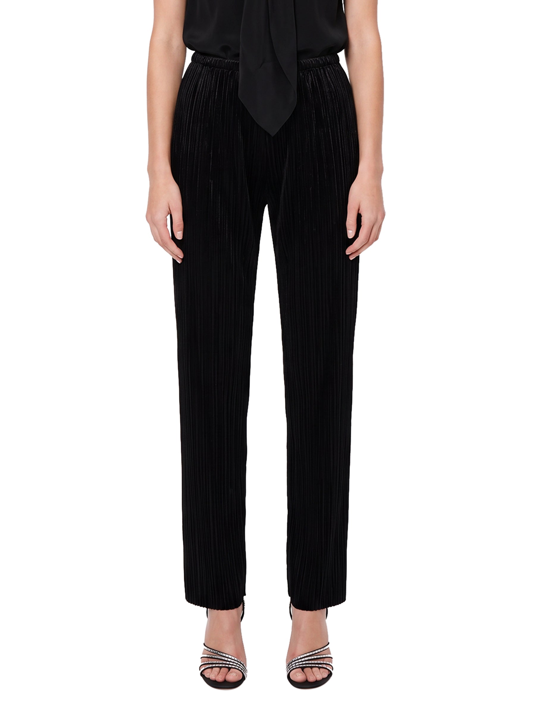 Pantalone jersey plissé in velluto nero 