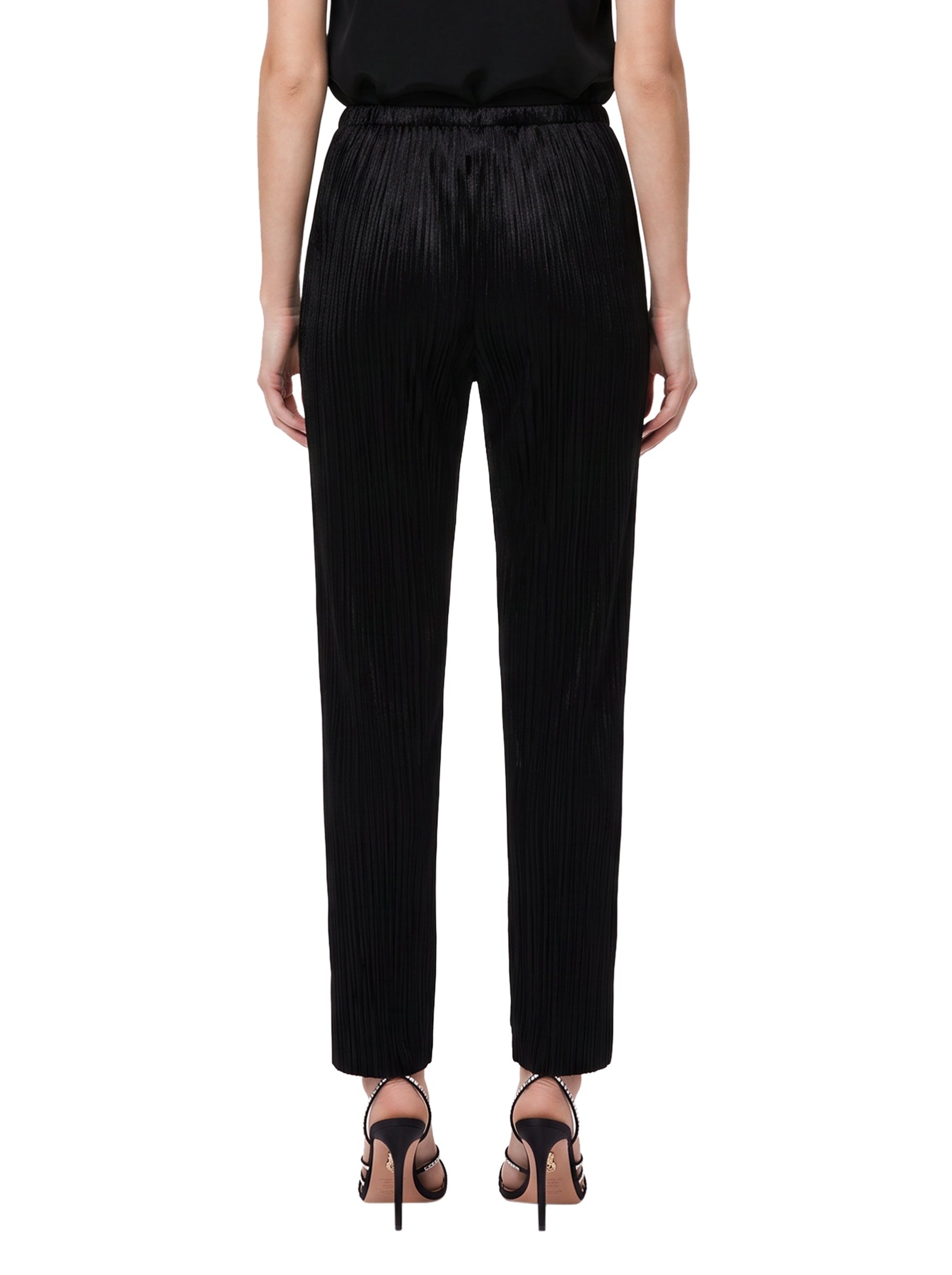 Pantalone jersey plissé in velluto nero 