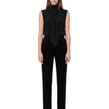 Pantalone jersey plissé in velluto nero 