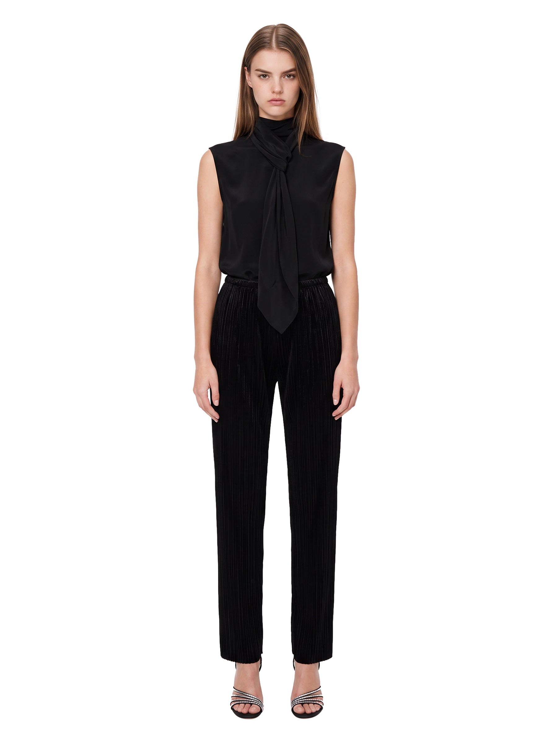 Pantalone jersey plissé in velluto nero 