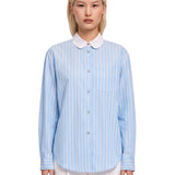 Camicia in popeline a righe satinate in celeste 