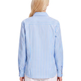 Camicia in popeline a righe satinate in celeste 