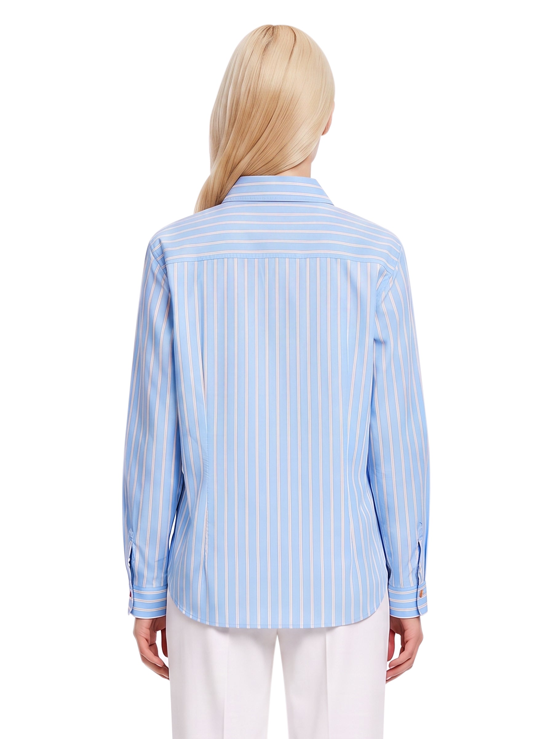 Camicia in popeline a righe satinate in celeste 
