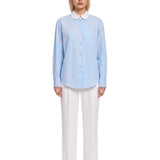 Camicia in popeline a righe satinate in celeste 