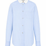 Camicia in popeline a righe satinate in celeste 