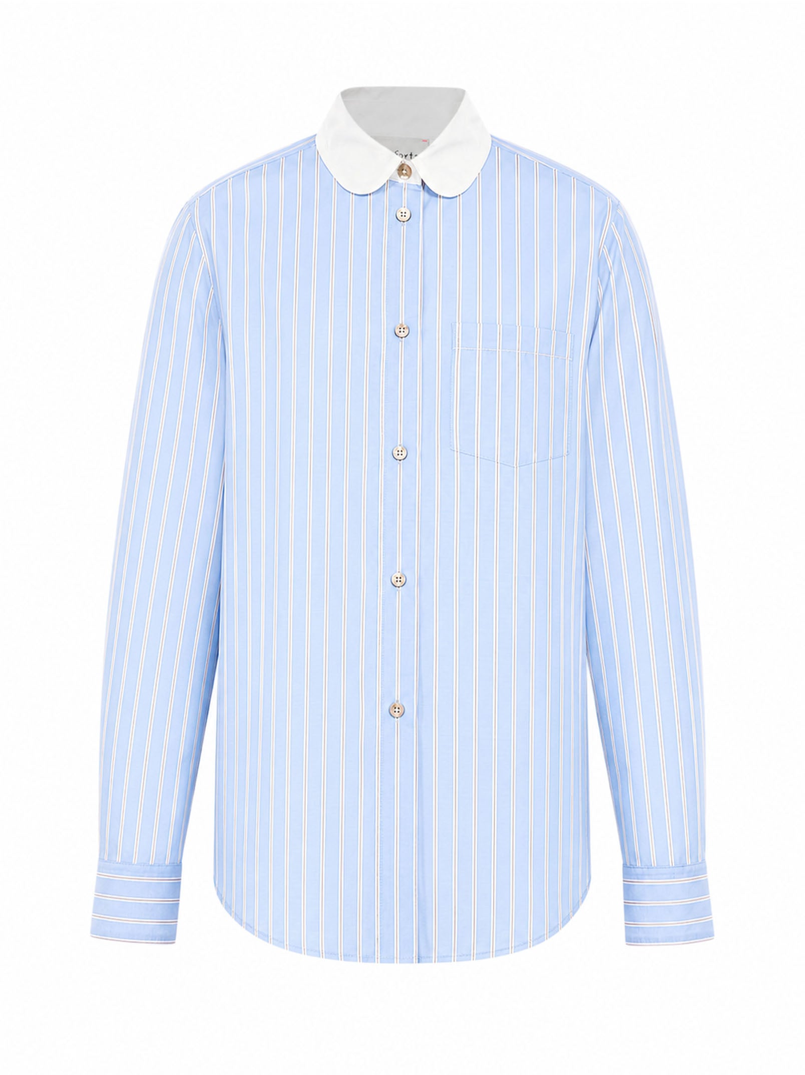 Camicia in popeline a righe satinate in celeste 