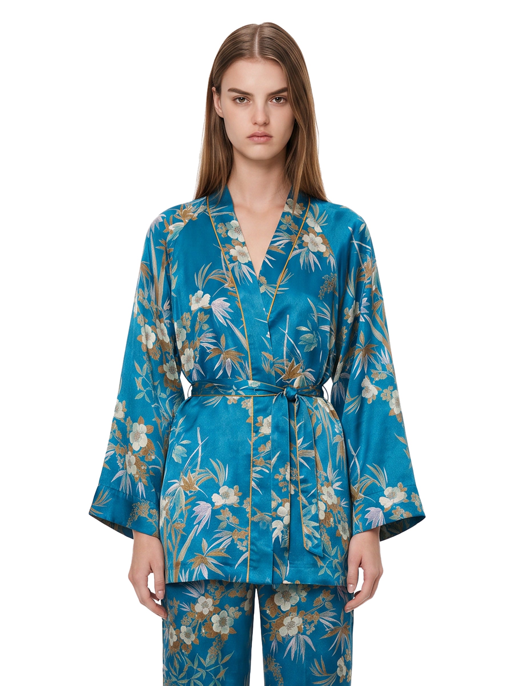 Kimono bambou secret in satin azzurro 