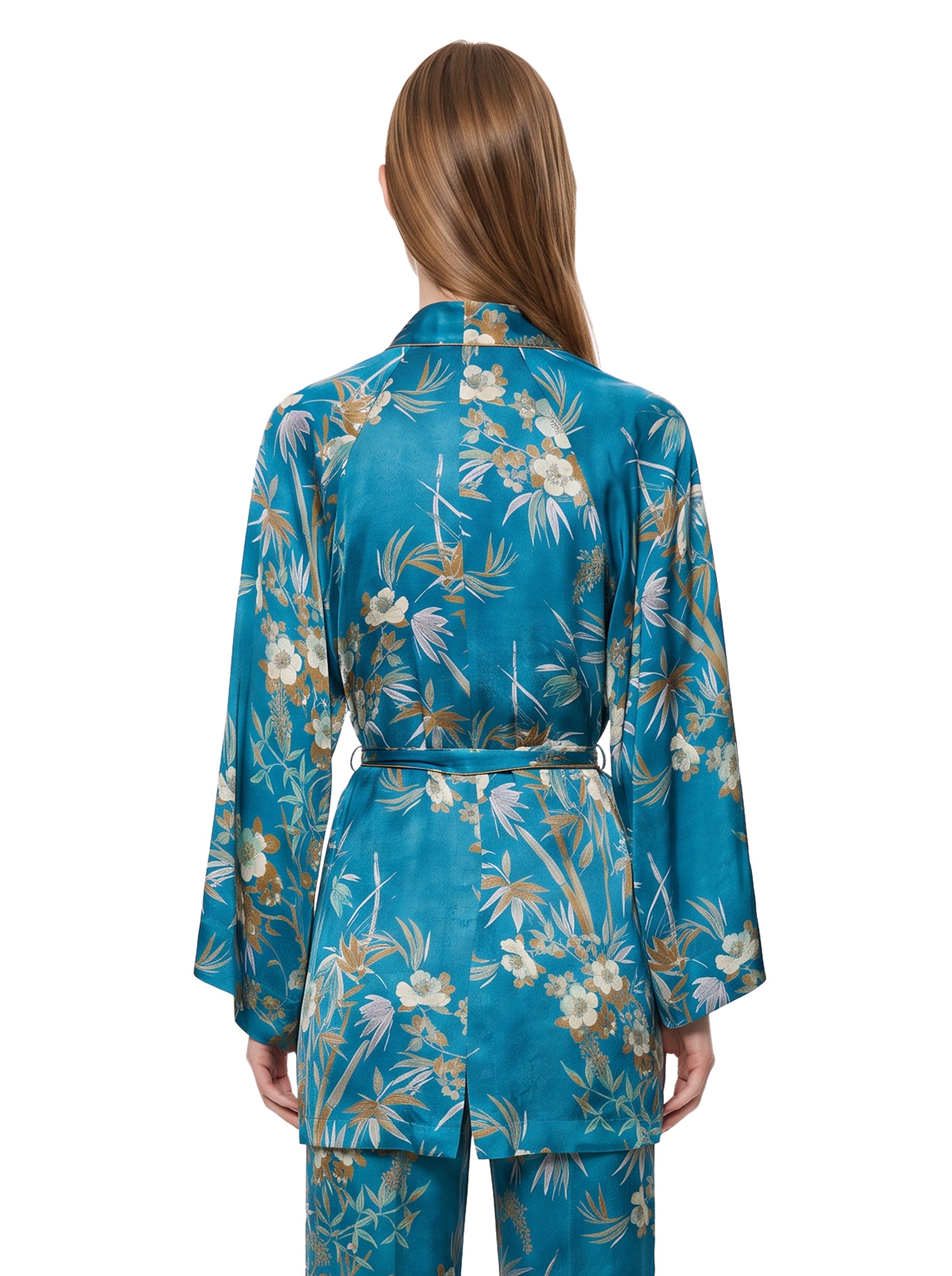 Kimono bambou secret in satin azzurro 