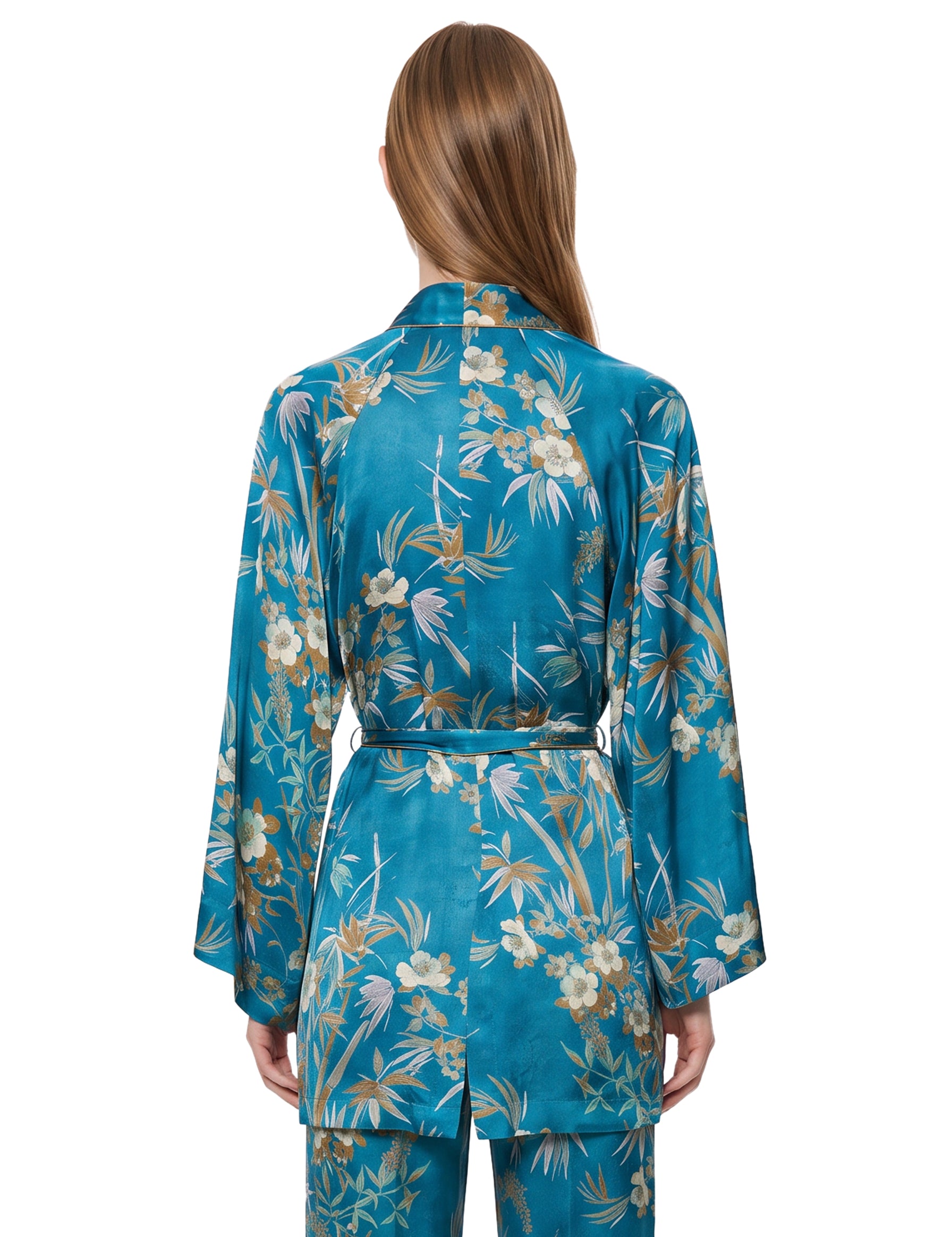 Kimono Le Bambou Secret in satin azzurro 