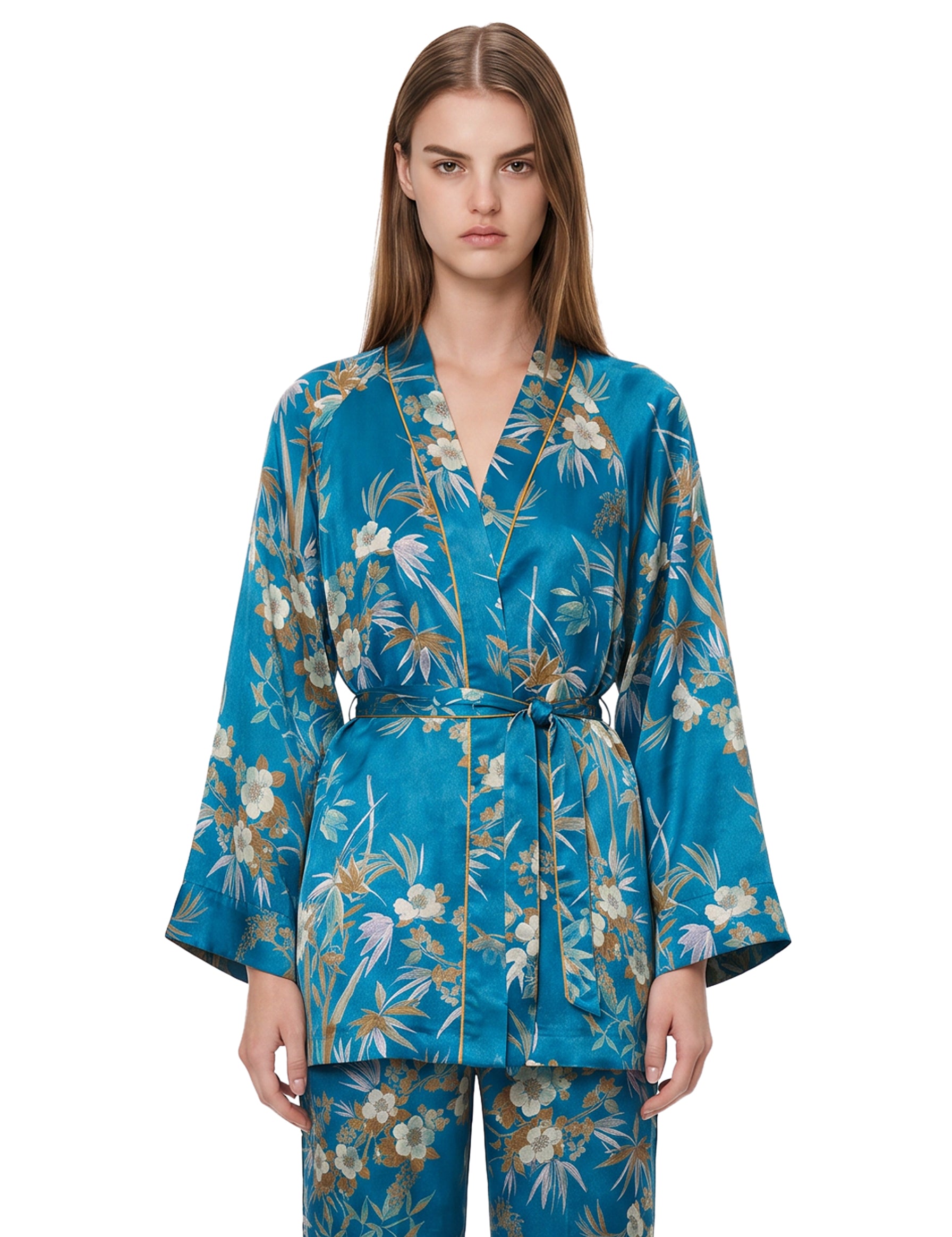 Kimono Le Bambou Secret in satin azzurro 