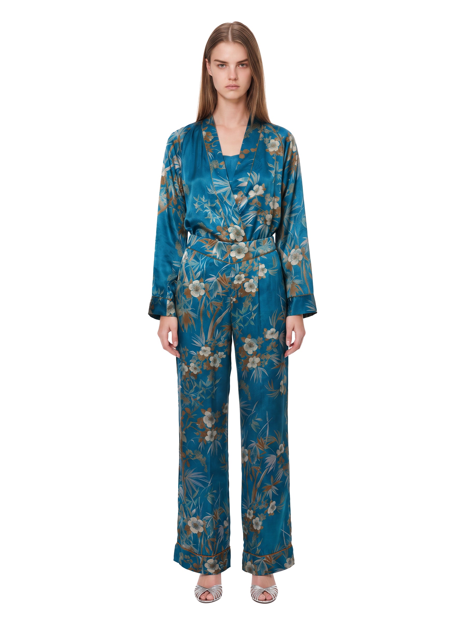 Pantalone bambou secret in satin azzurro 