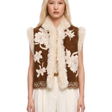 Gilet con dettagli in eco-pelliccia in marrone e beige 
