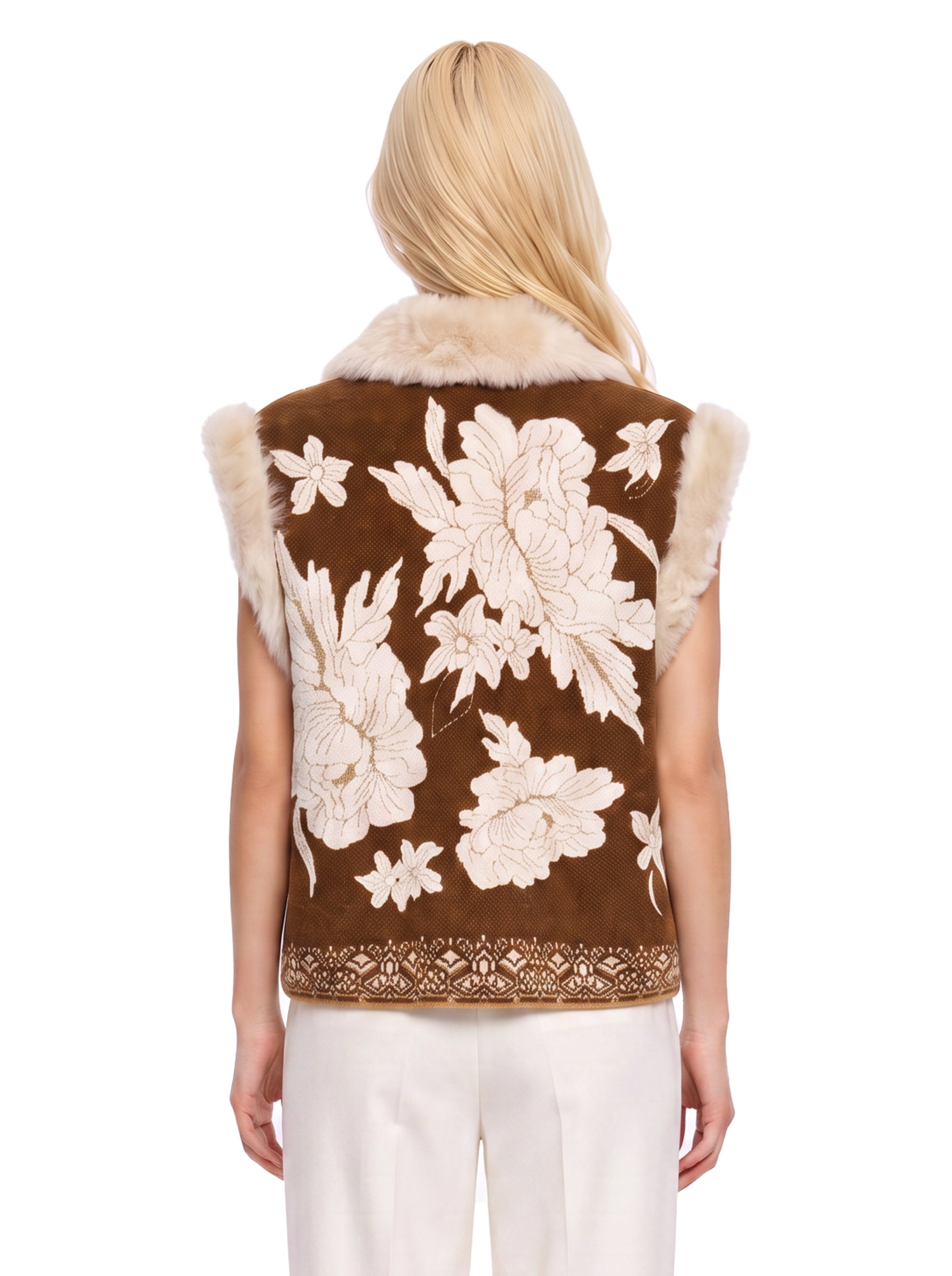 Gilet con dettagli in eco-pelliccia in marrone e beige 