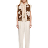 Gilet con dettagli in eco-pelliccia in marrone e beige 