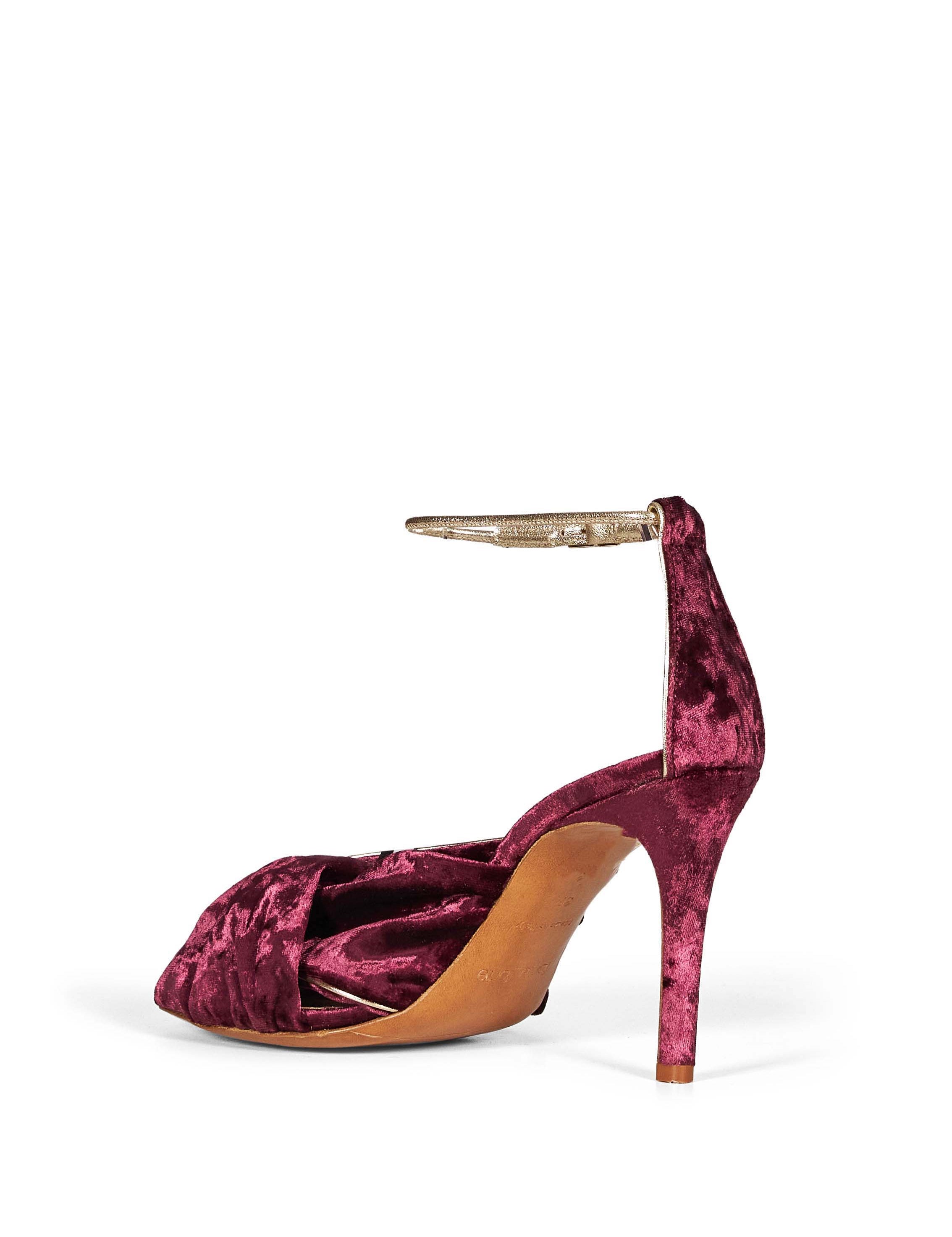 Sandali incrociati in velluto bordeaux 