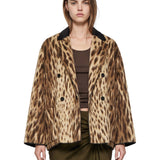Cappotto corto royal leopard in jacquard marrone 