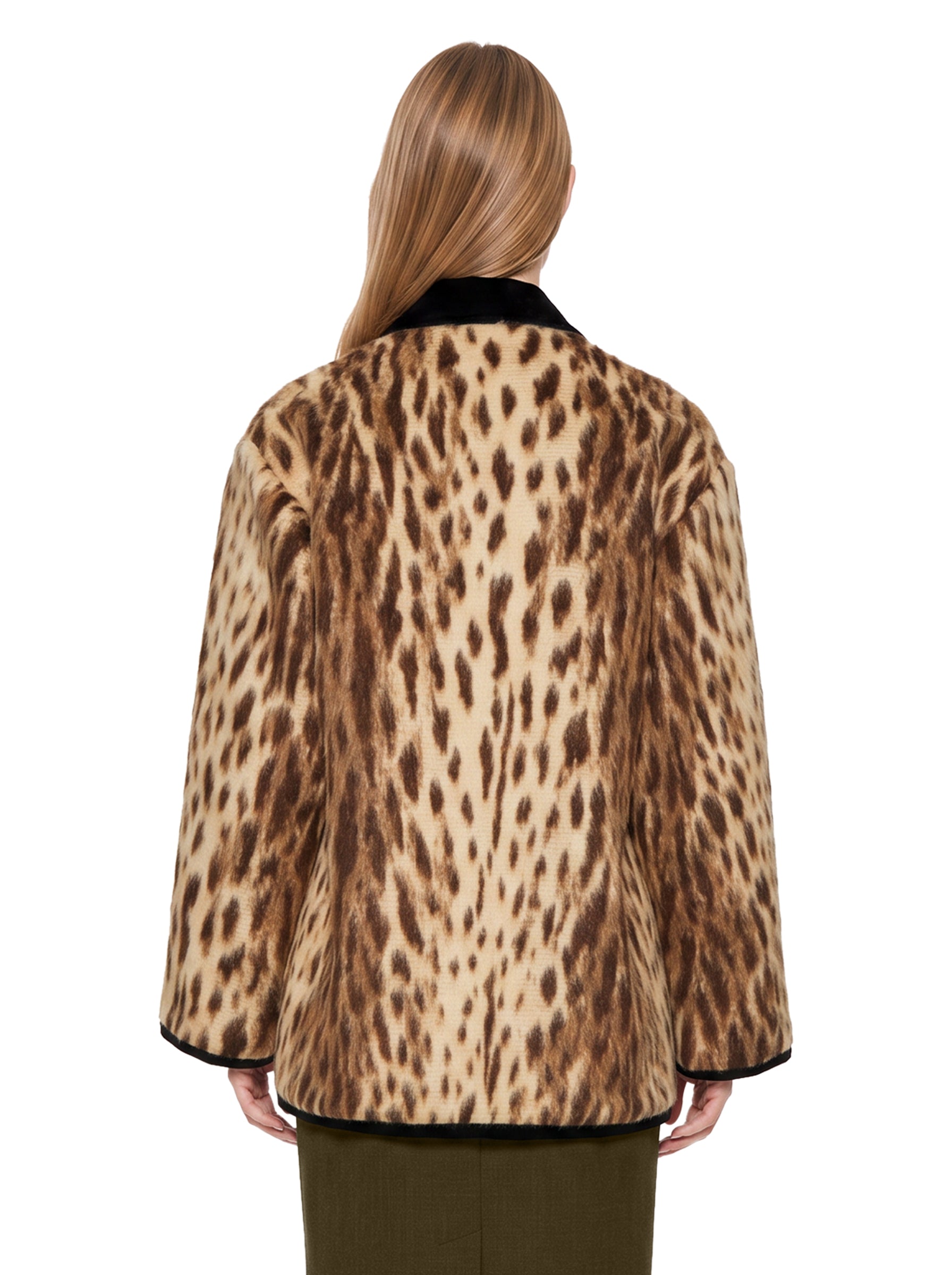 Cappotto corto royal leopard in jacquard marrone 