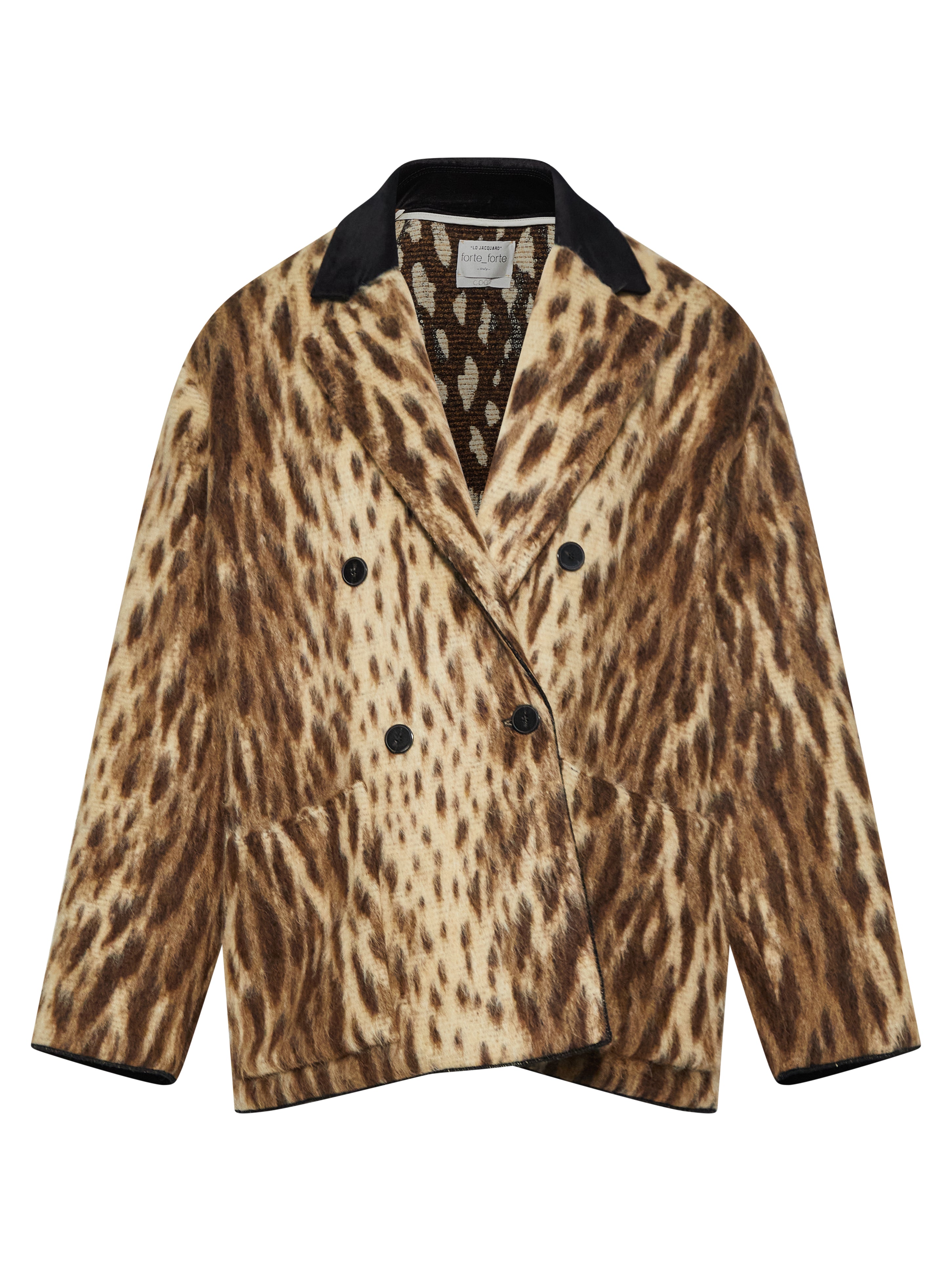 Cappotto corto royal leopard in jacquard marrone 