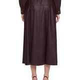 Gonna midi in ecopelle bordeaux 