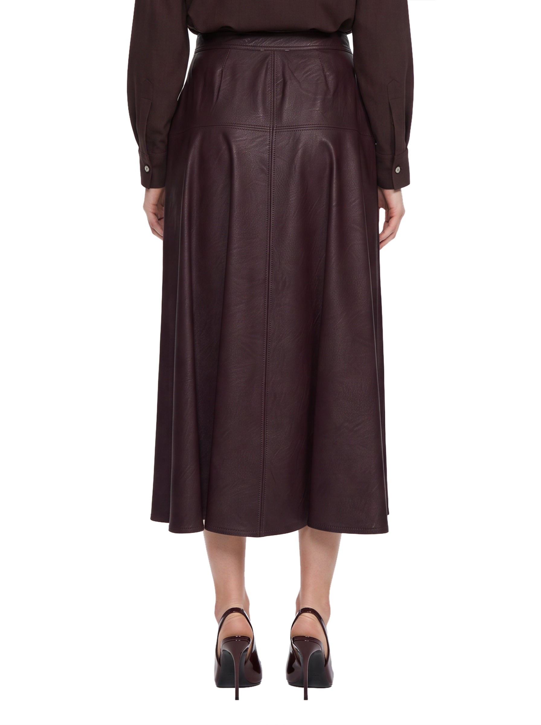 Gonna midi in ecopelle bordeaux 