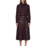 Gonna midi in ecopelle bordeaux 