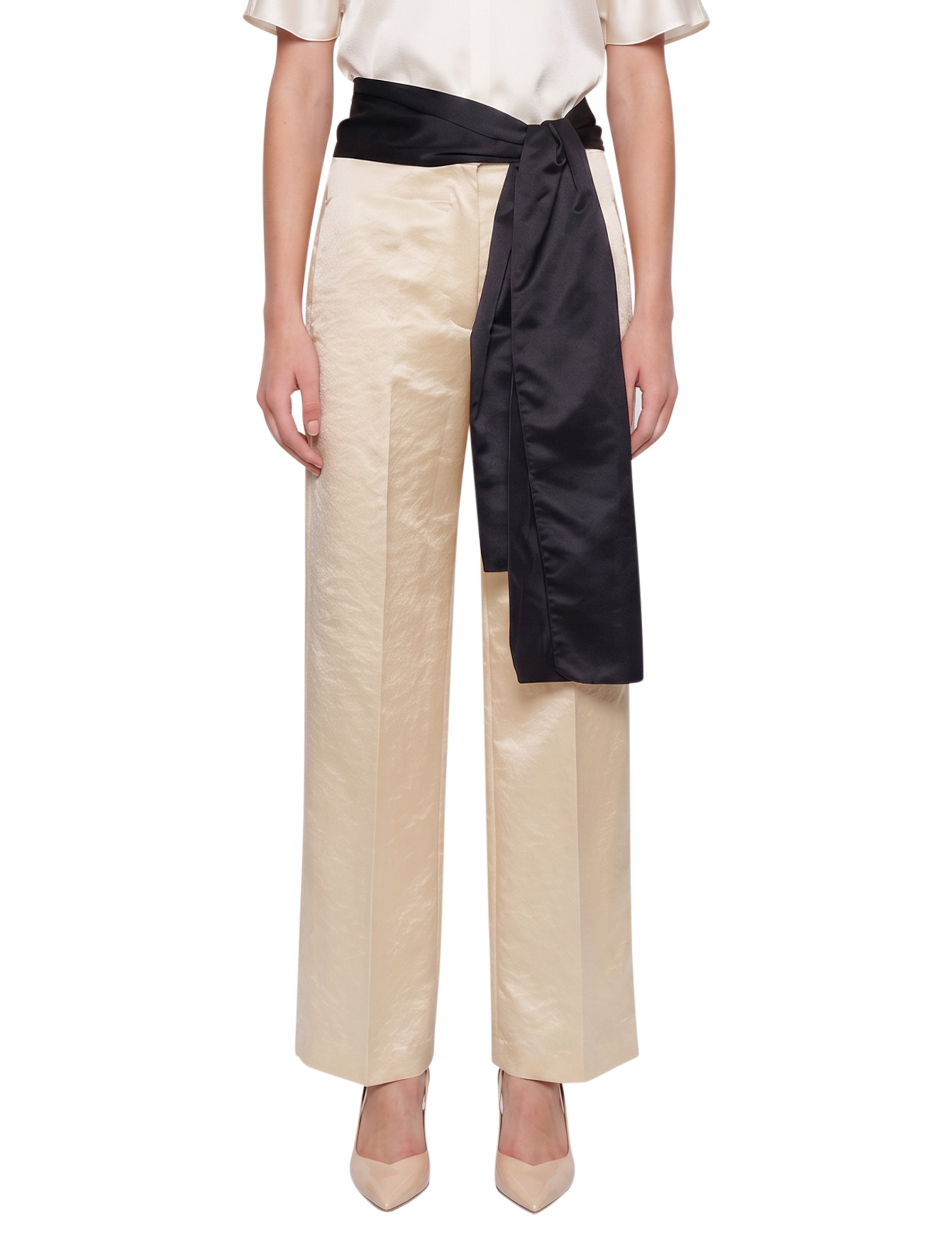 Pantaloni smoking Duchesse in beige 