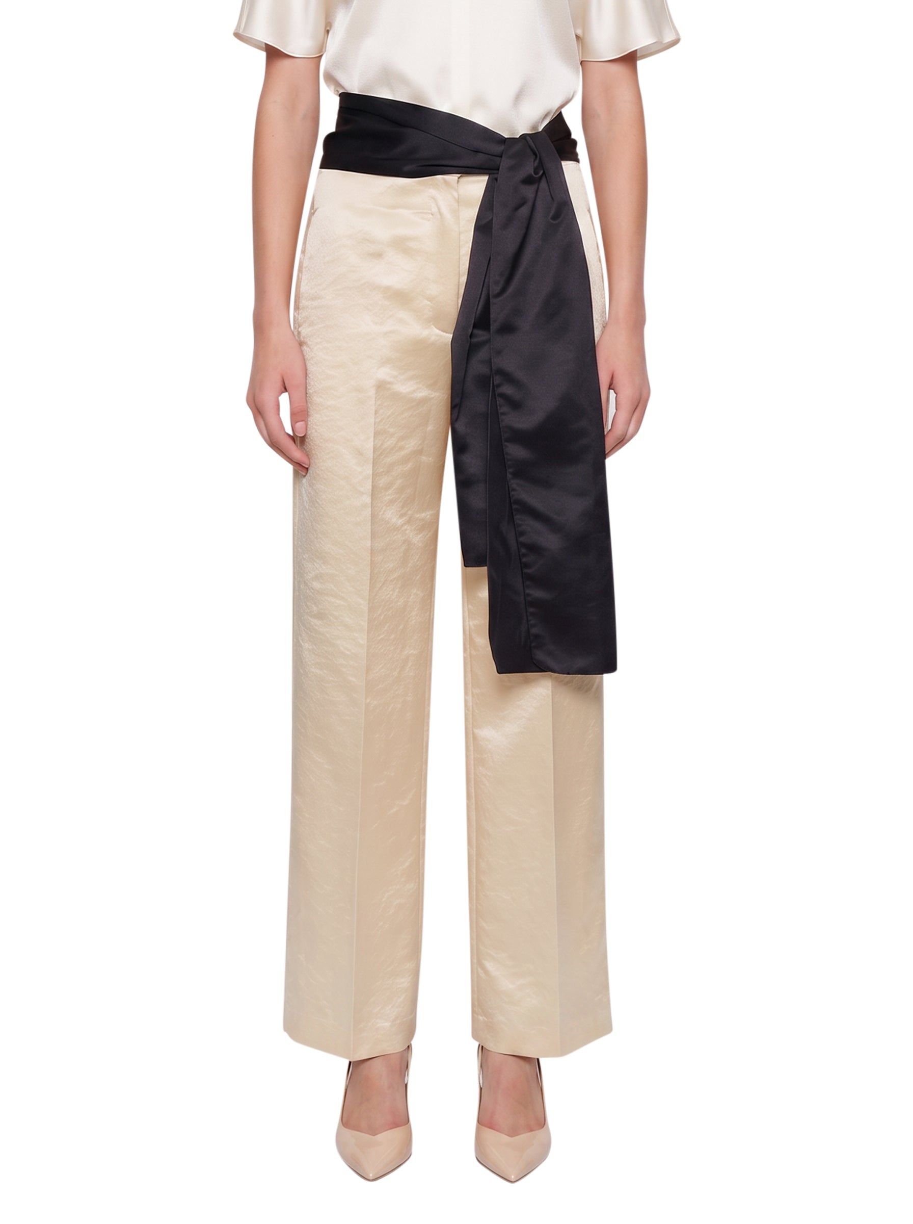 Pantalone smoking duchesse in avorio 
