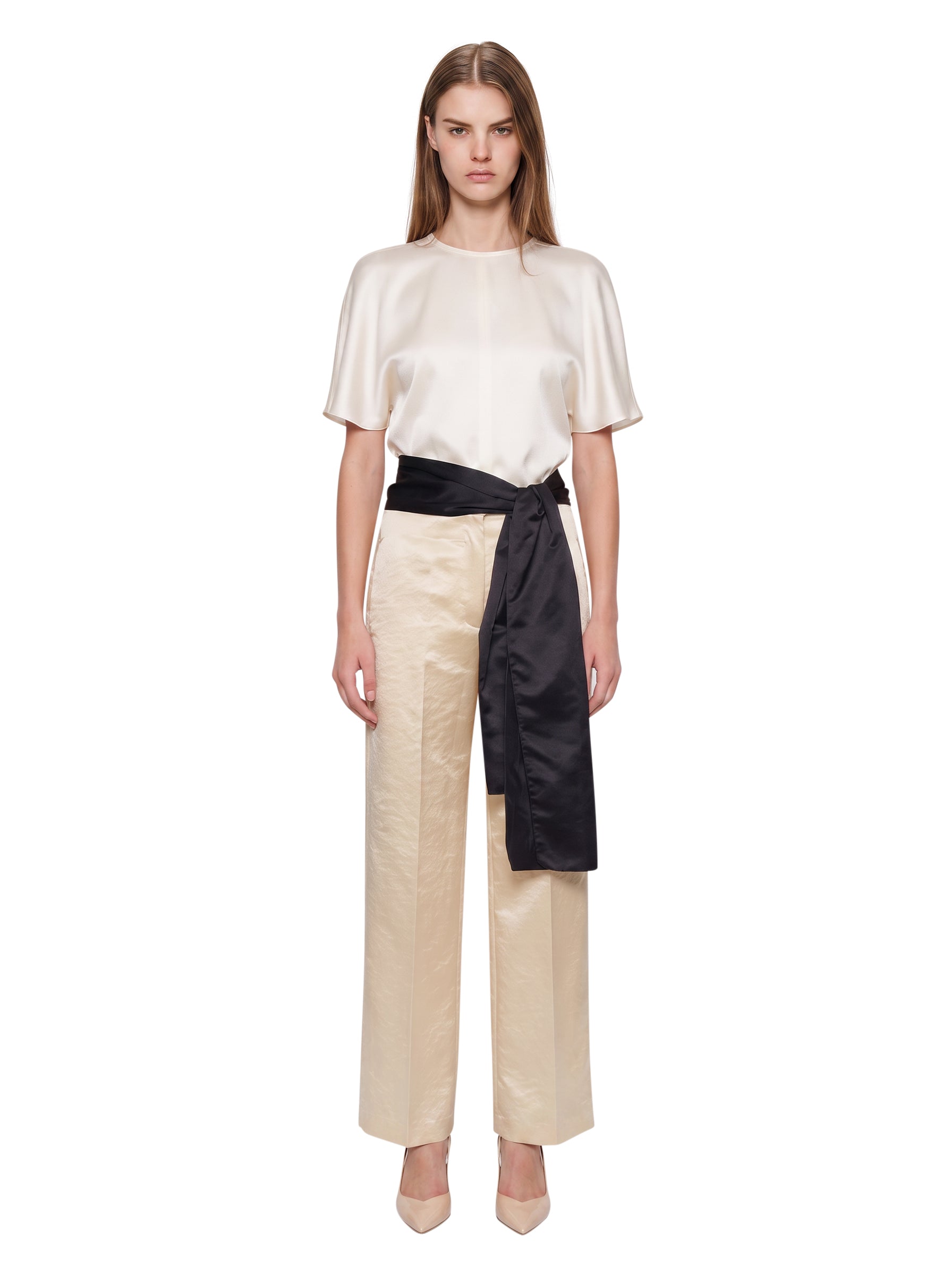 Pantalone smoking duchesse in avorio 