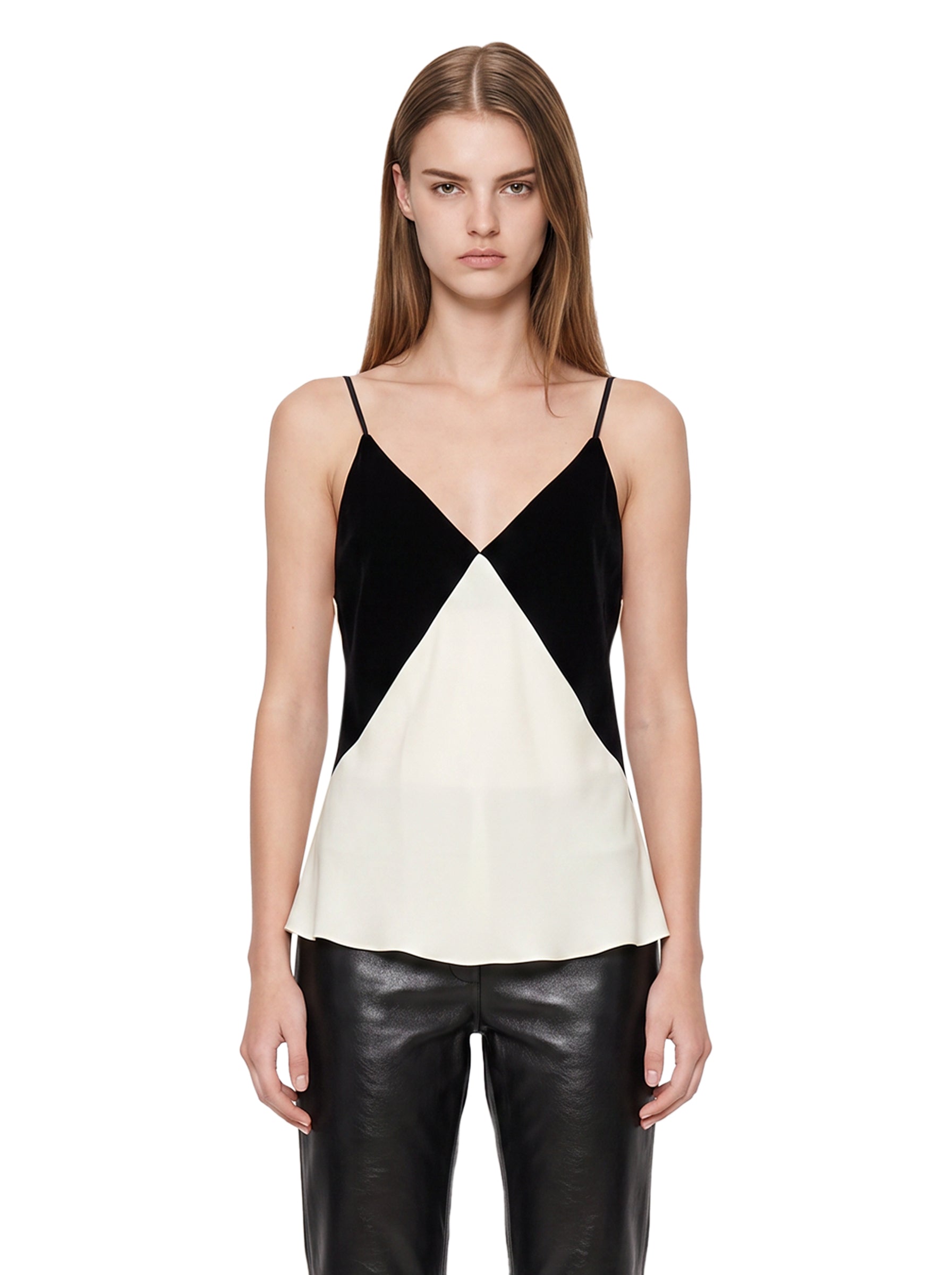 Top slip in velluto bianco e nero 