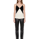 Top slip in velluto bianco e nero 