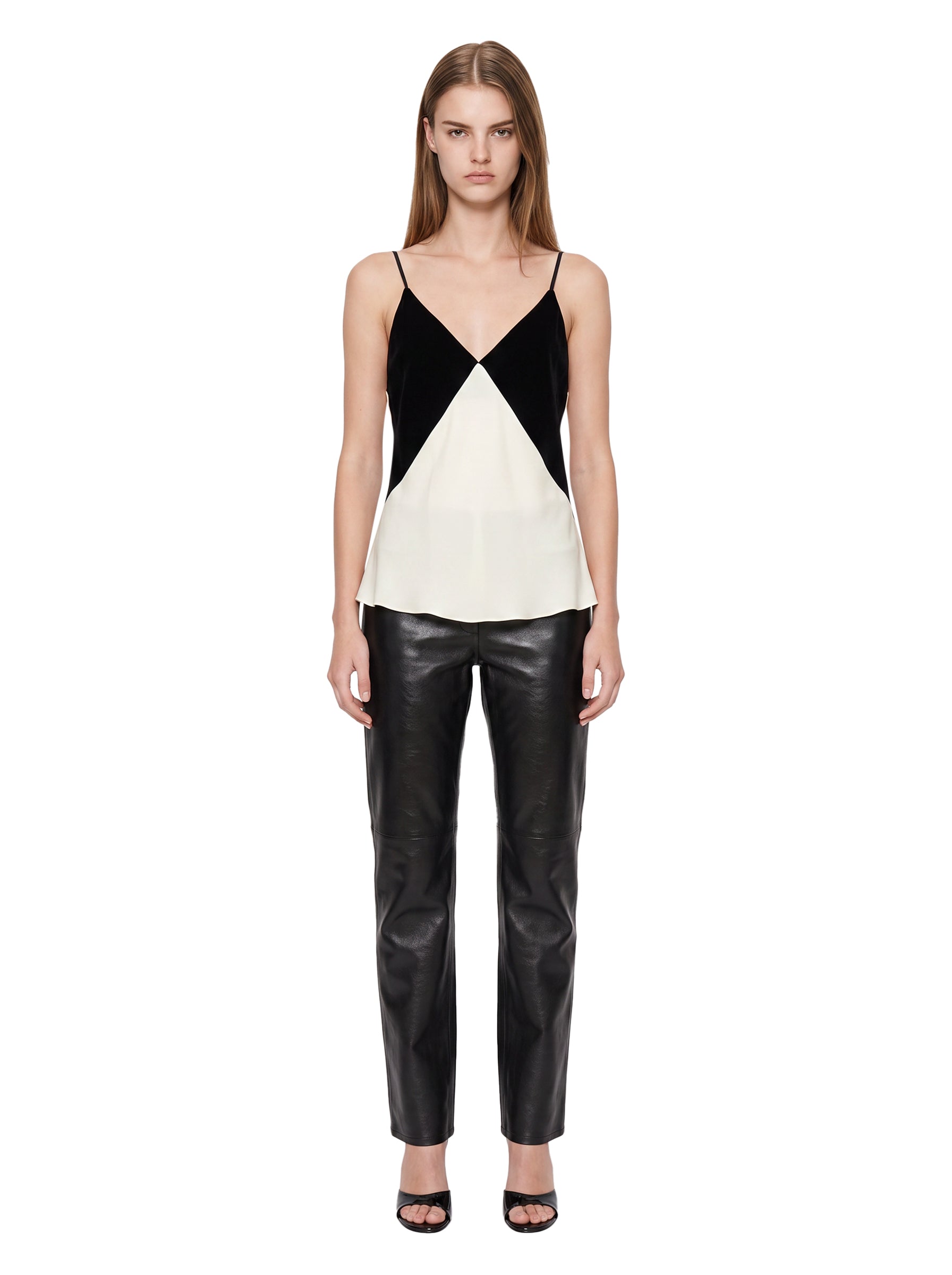 Top slip in velluto bianco e nero 