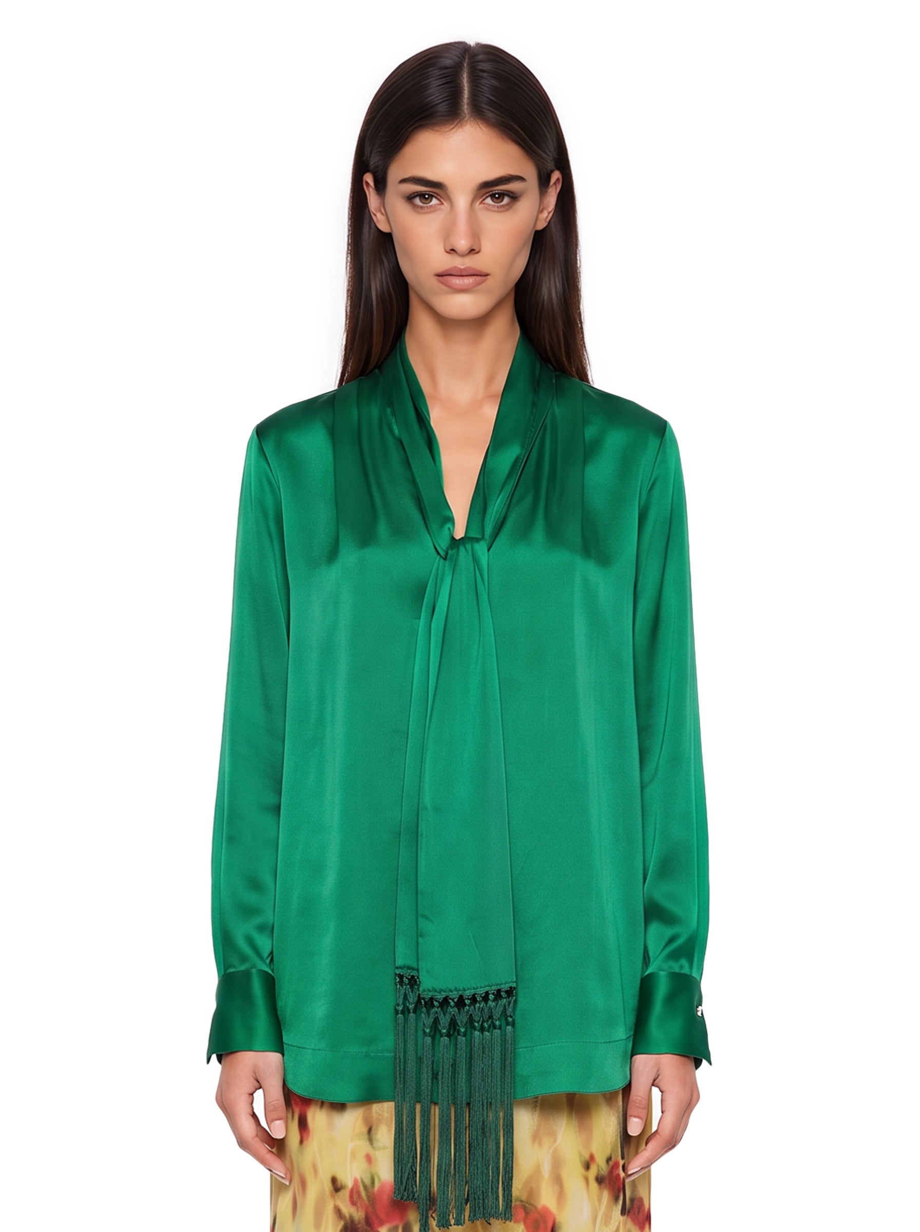 Camicia con sciarpa in verde 