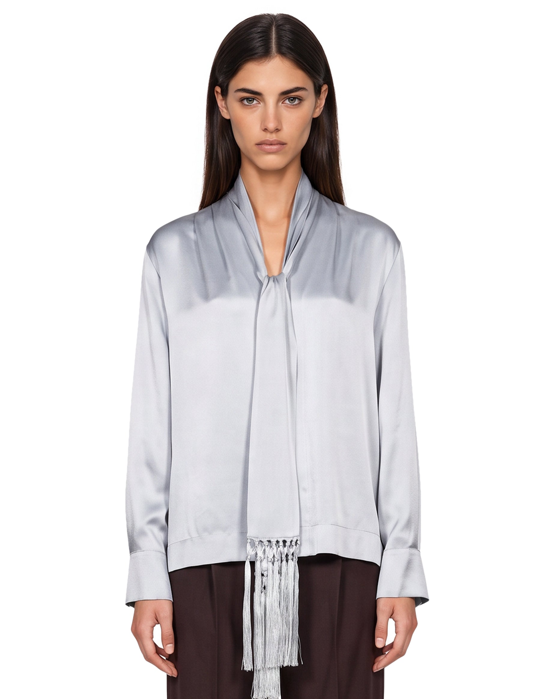 Camicia con sciarpa in grigio 