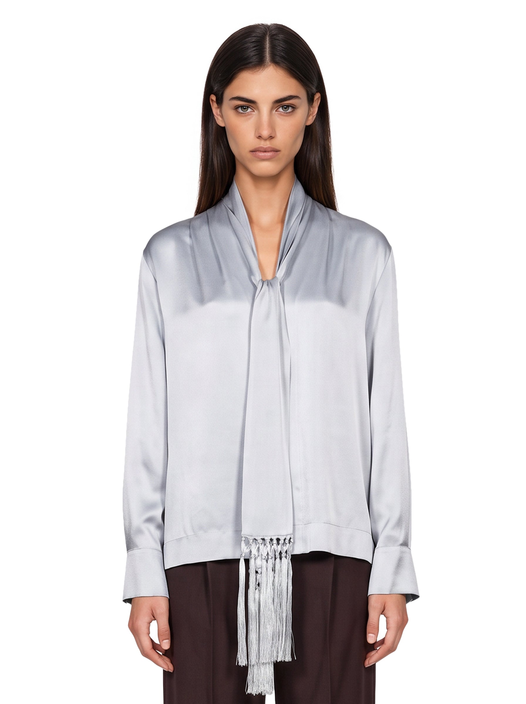 Camicia con sciarpa in grigio 