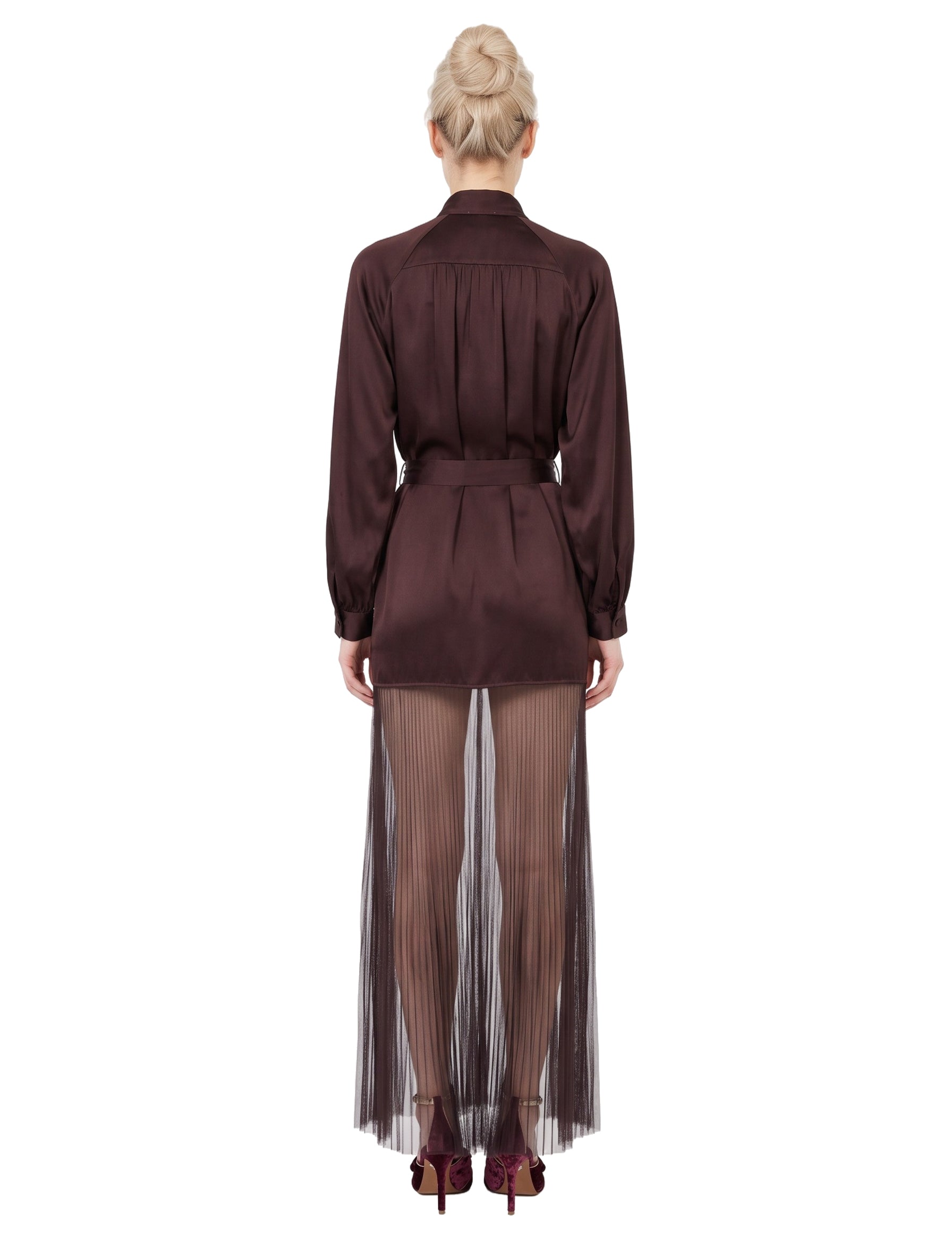 Abito lungo in tulle viola 
