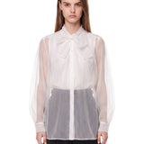 Camicia lavalliere in tulle bianco 