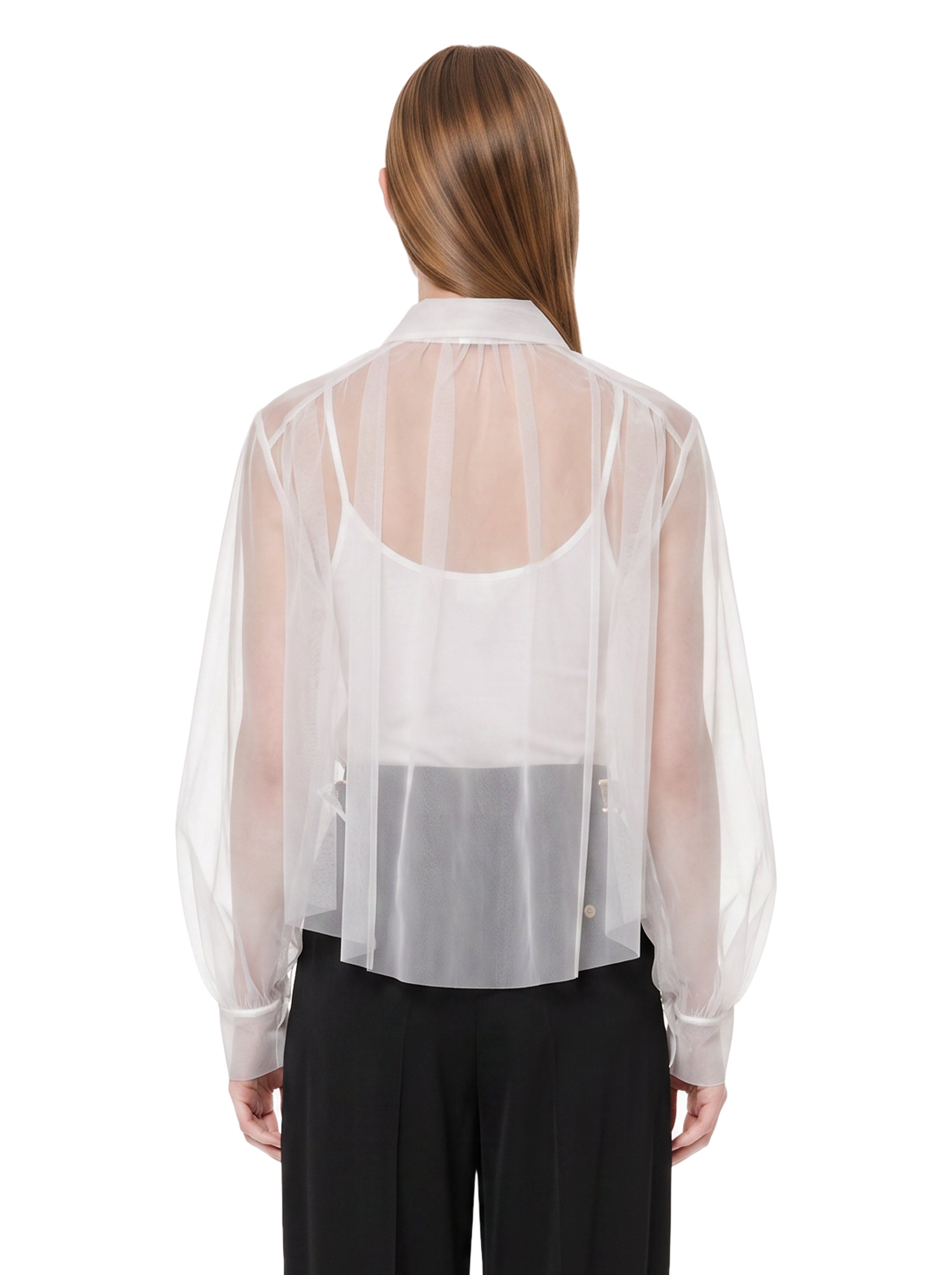Camicia lavalliere in tulle bianco 