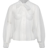 Camicia lavalliere in tulle bianco 