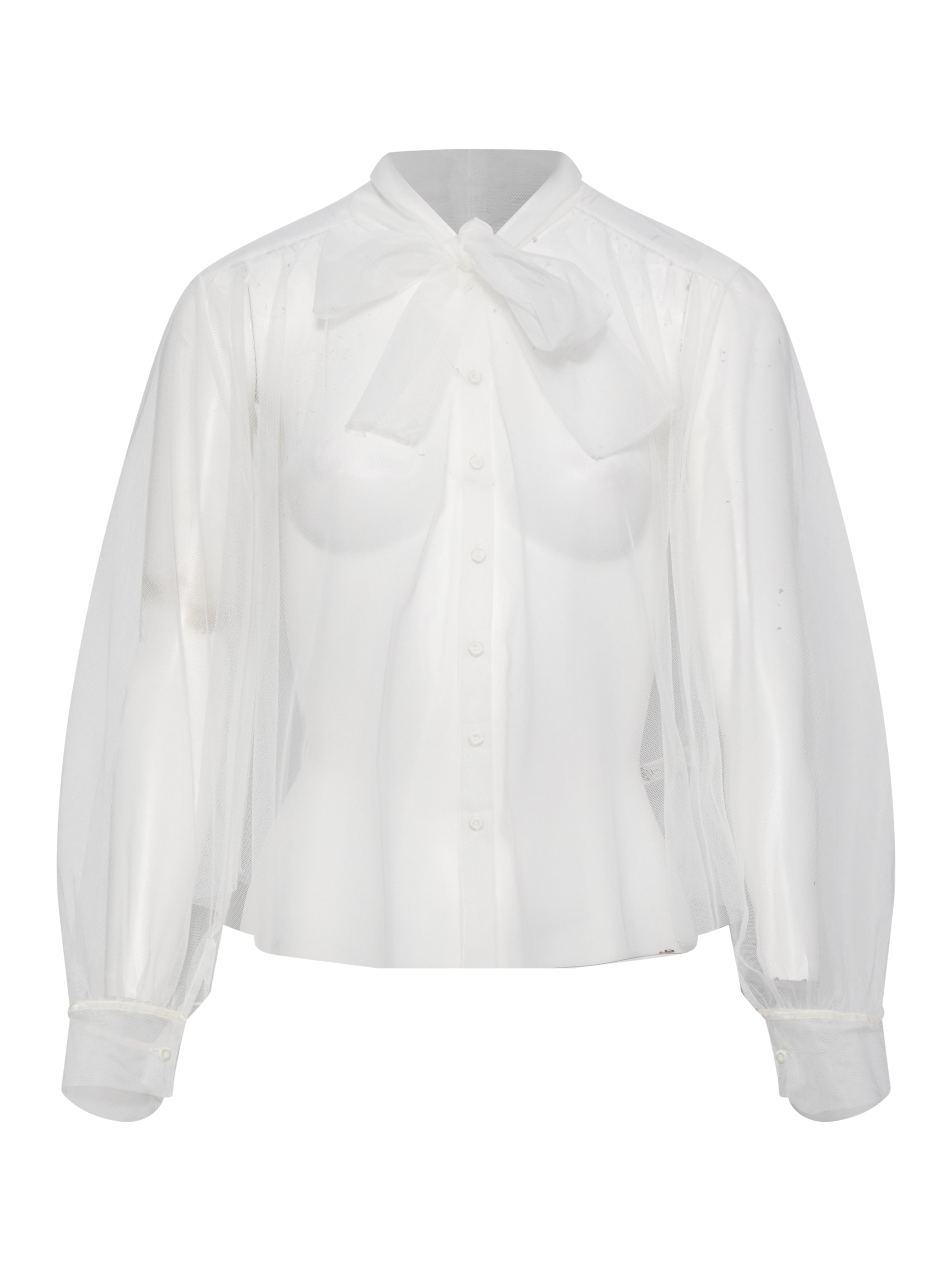 Camicia lavalliere in tulle bianco 