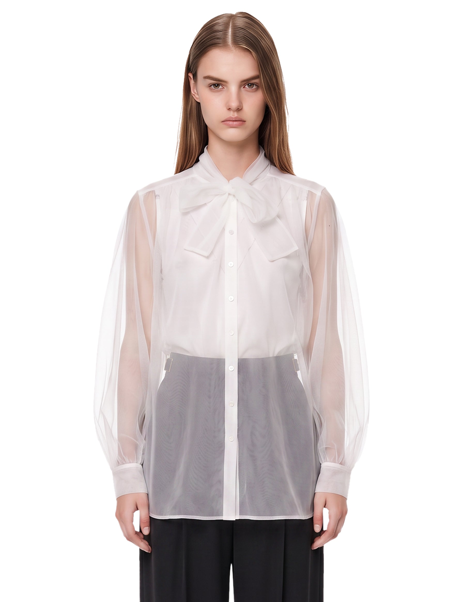Camicia Lavalliere in tulle bianco 