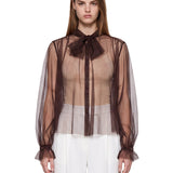 Camicia lavalliere in tulle marrone 