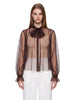 Camicia lavalliere in tulle marrone