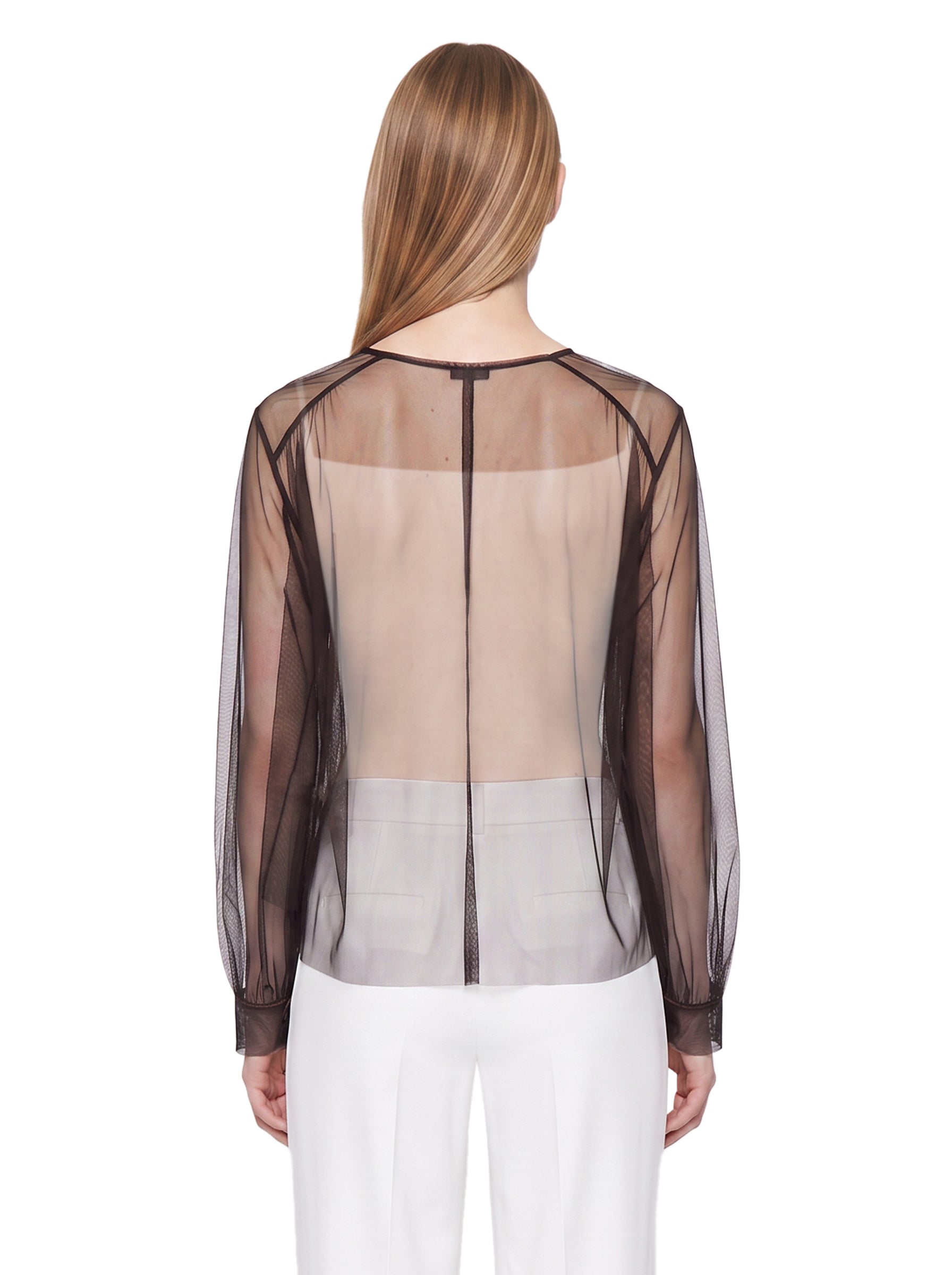 Camicia lavalliere in tulle marrone 