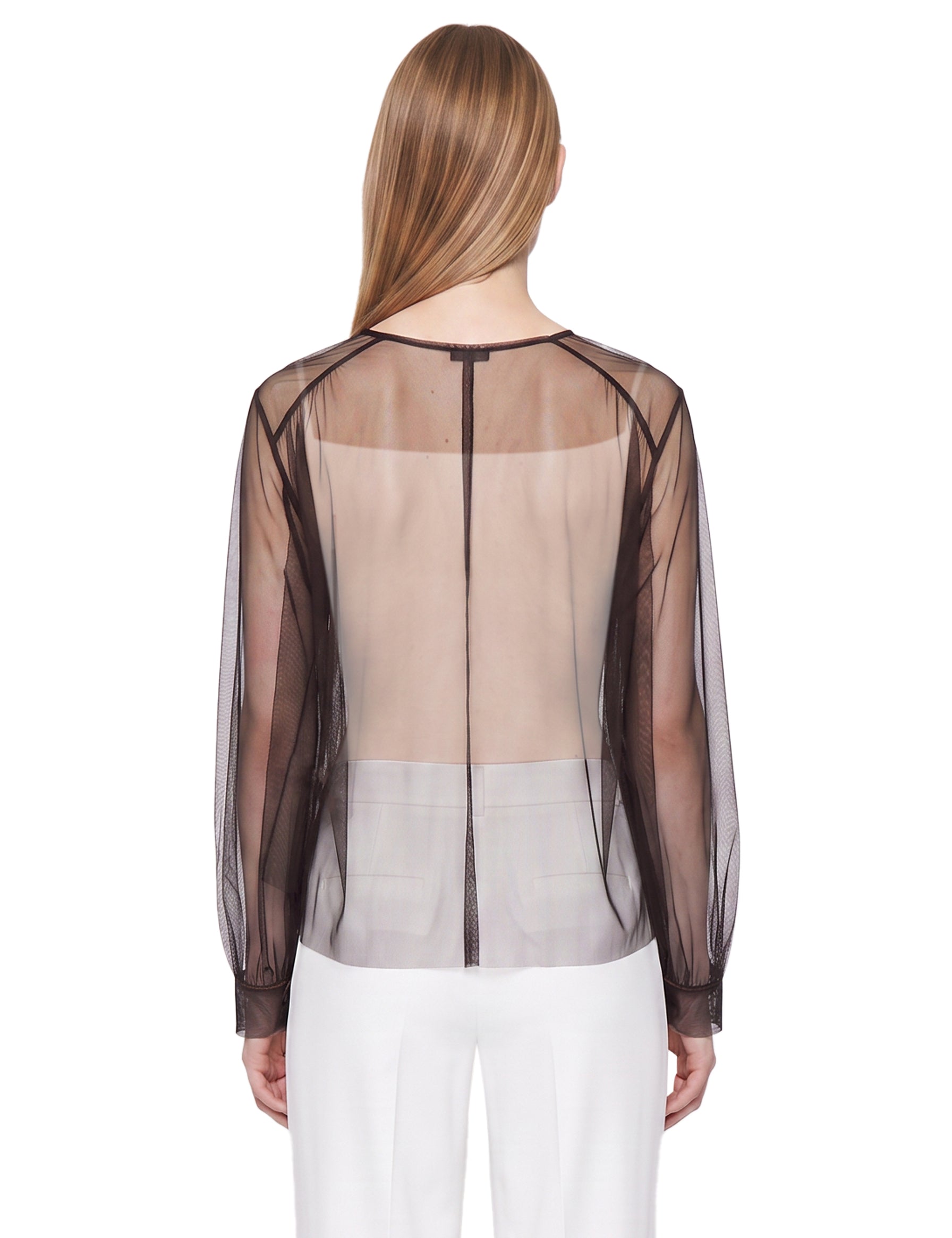 Camicia Lavalliere in tulle marrone 