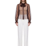 Camicia lavalliere in tulle marrone 