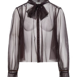 Camicia lavalliere in tulle marrone 