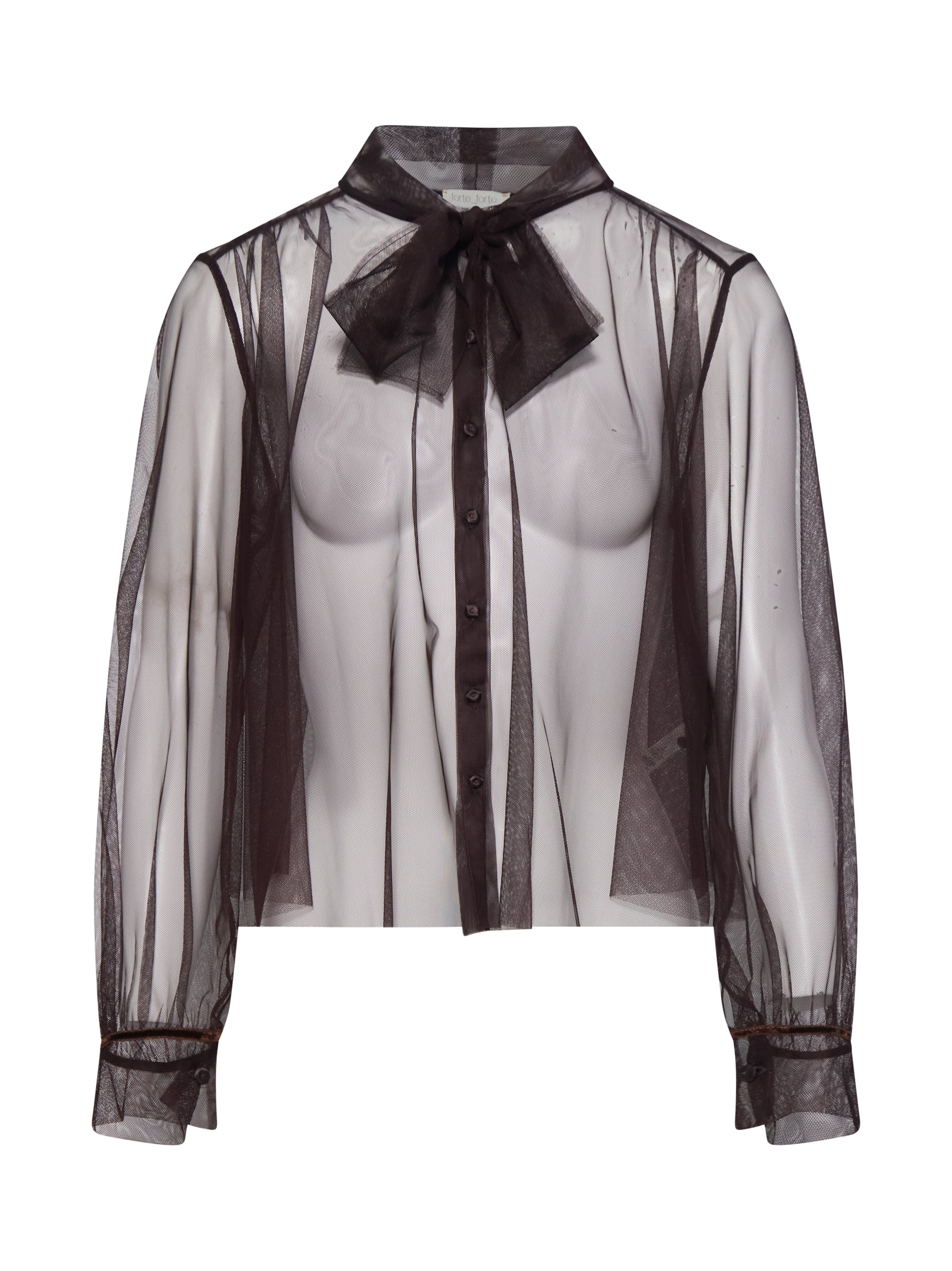 Camicia lavalliere in tulle marrone 